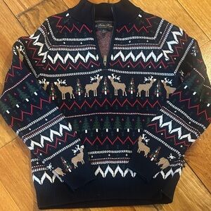 Brooks Brothers Festive Zip-Up Sweater - Navy and White